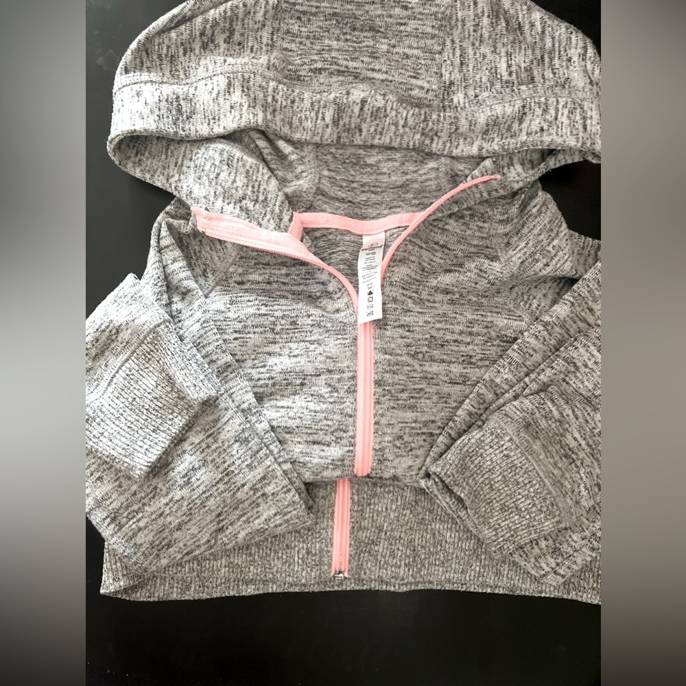 medium girls jacket pink and grey zip up hoodie